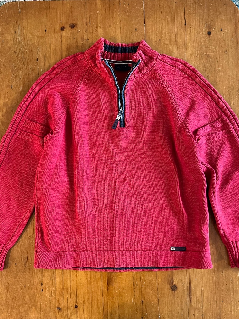 Y2K Blue Willi’s 100% Cotton Red 1/4 Zip Sweater